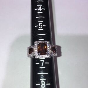 Elegant Bomb Party Brown CZ and Sterling Silver Women's Ring